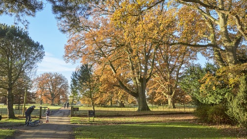 Visitors in the garden at Ickworth, Suffolk, in autumn